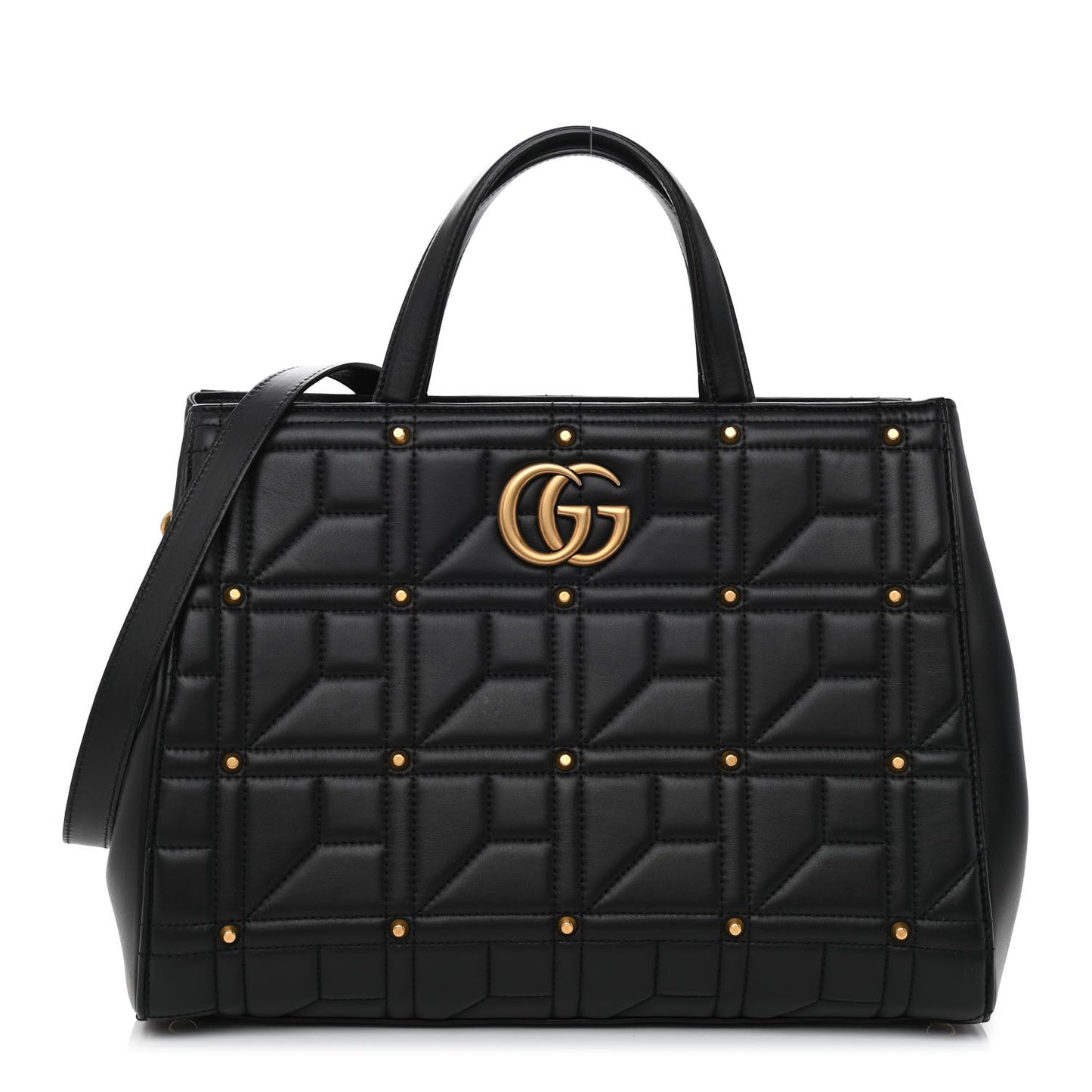 Calfskin Matelasse Studded Medium GG Marmont Tote Black