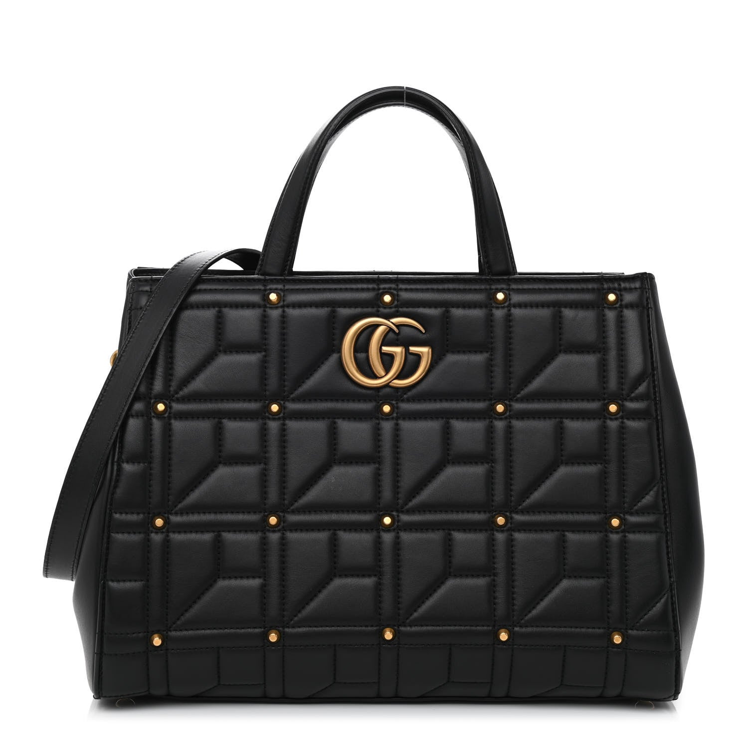 Gucci Calfskin Matelasse Studded Medium GG Marmont Tote Black 1 of 8