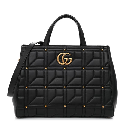 Gucci Calfskin Matelasse Studded Medium GG Marmont Tote Black 1 of 8