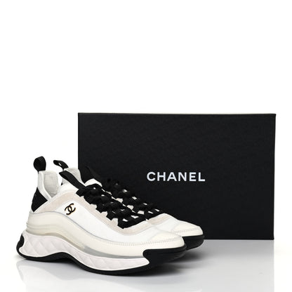 Chanel Velvet Calfskin Mixed Fibers CC Sneakers 37.5 Ivory Black 10 of 10