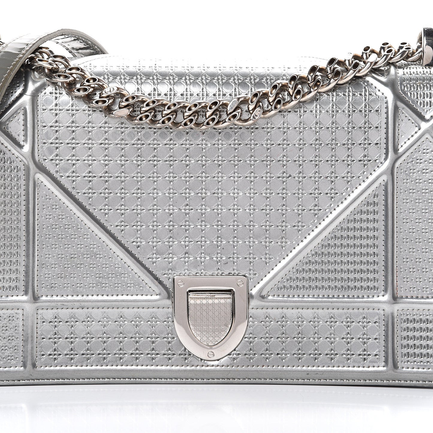 Metallic Patent Micro-Cannage Medium Diorama Flap Bag Silver