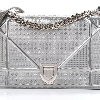 Christian Dior Metallic Patent Micro-Cannage Medium Diorama Flap Bag Silver 8 of 14