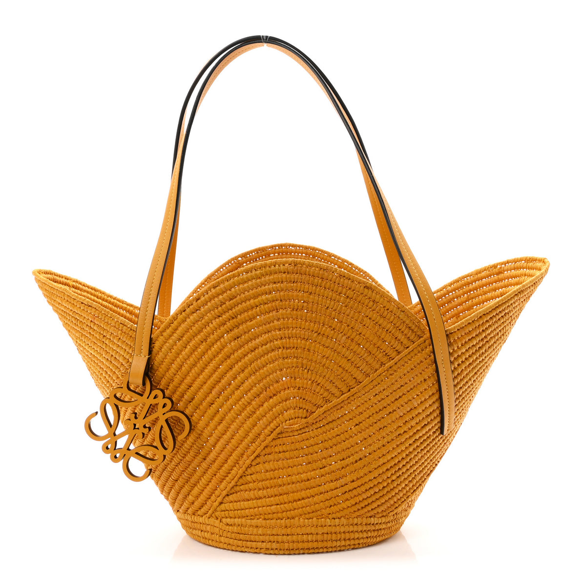 Loewe Calfskin Raffia Paulas Ibiza Petal Basket Tote Bag Ochre 1 of 10