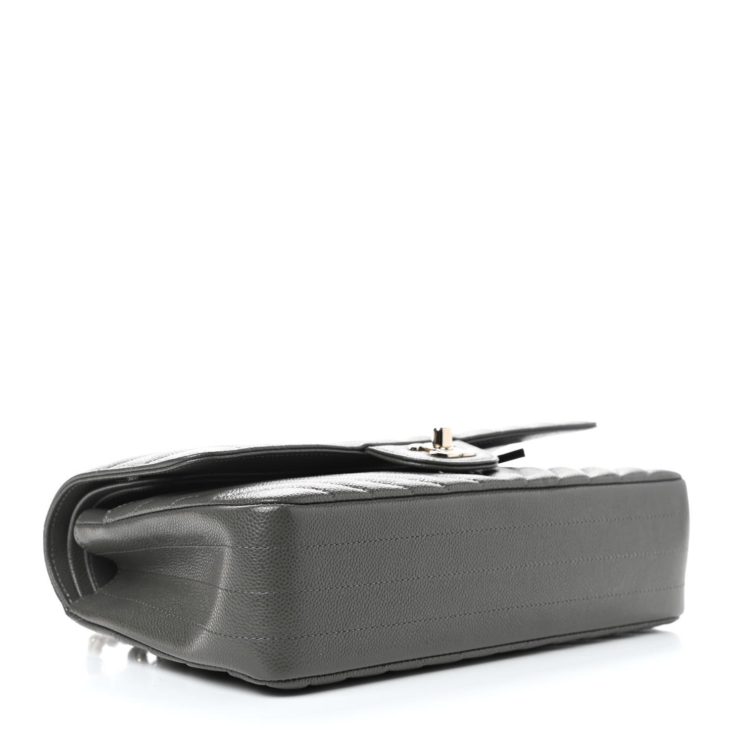 Caviar Chevron Quilted Medium Double Flap Dark Grey