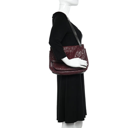 Saint Laurent Crinkled Calfskin Matelasse Monogram Medium Niki Chain Satchel Rouge Legion 2 of 10