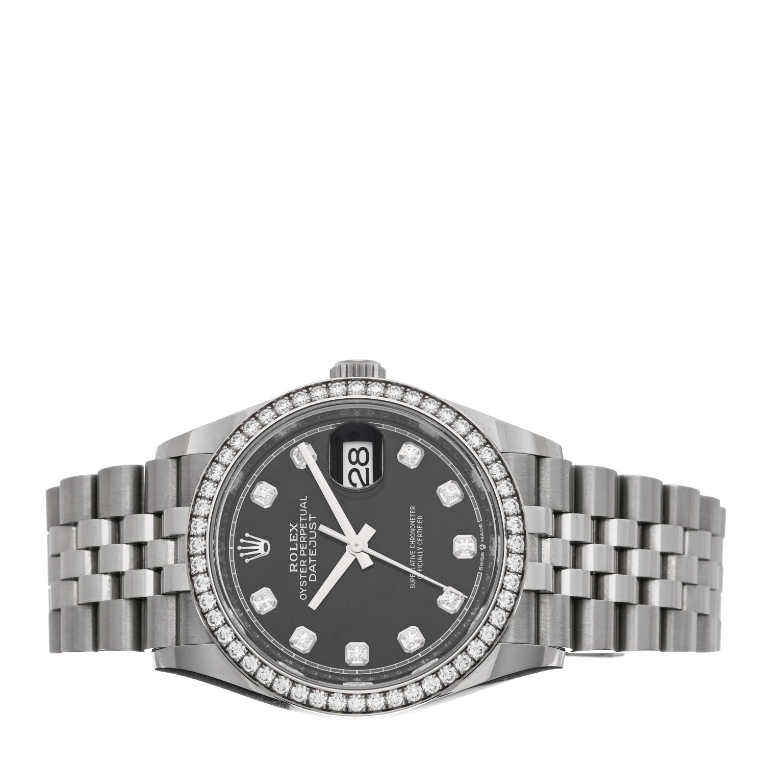 Rolex Stainless Steel 18K White Gold Diamond 36mm Oyster Perpetual Datejust Watch Black 126284RBR 2 of 5