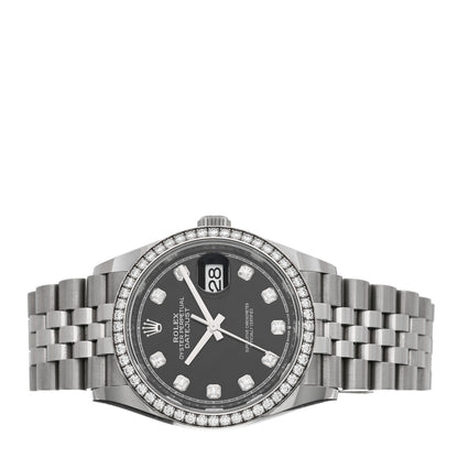 Rolex Stainless Steel 18K White Gold Diamond 36mm Oyster Perpetual Datejust Watch Black 126284RBR 2 of 5