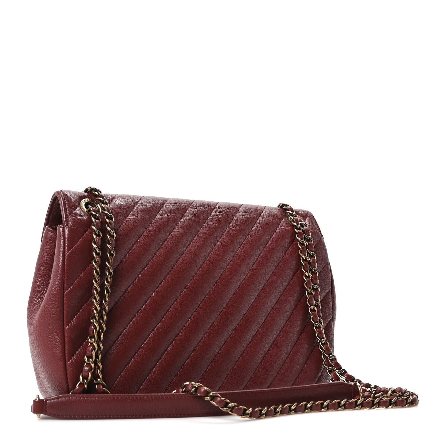 Shiny Goatskin Diagonal Quilted Medium Flap Burgundy