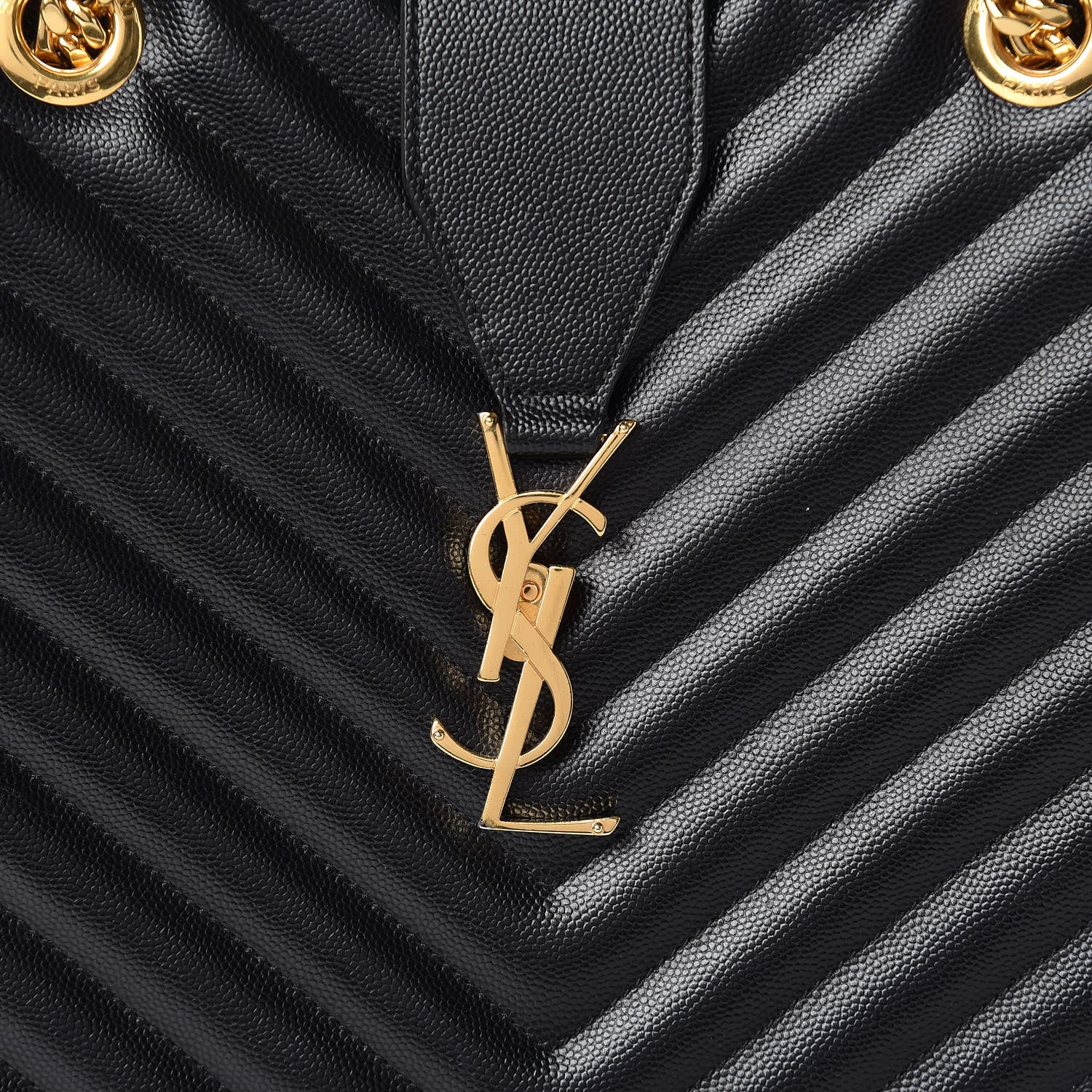 Saint Laurent Grain De Poudre Matelasse Chevron Monogram Shopping Bag Black 10 of 11