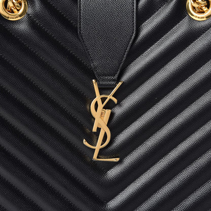 Saint Laurent Grain De Poudre Matelasse Chevron Monogram Shopping Bag Black 10 of 11
