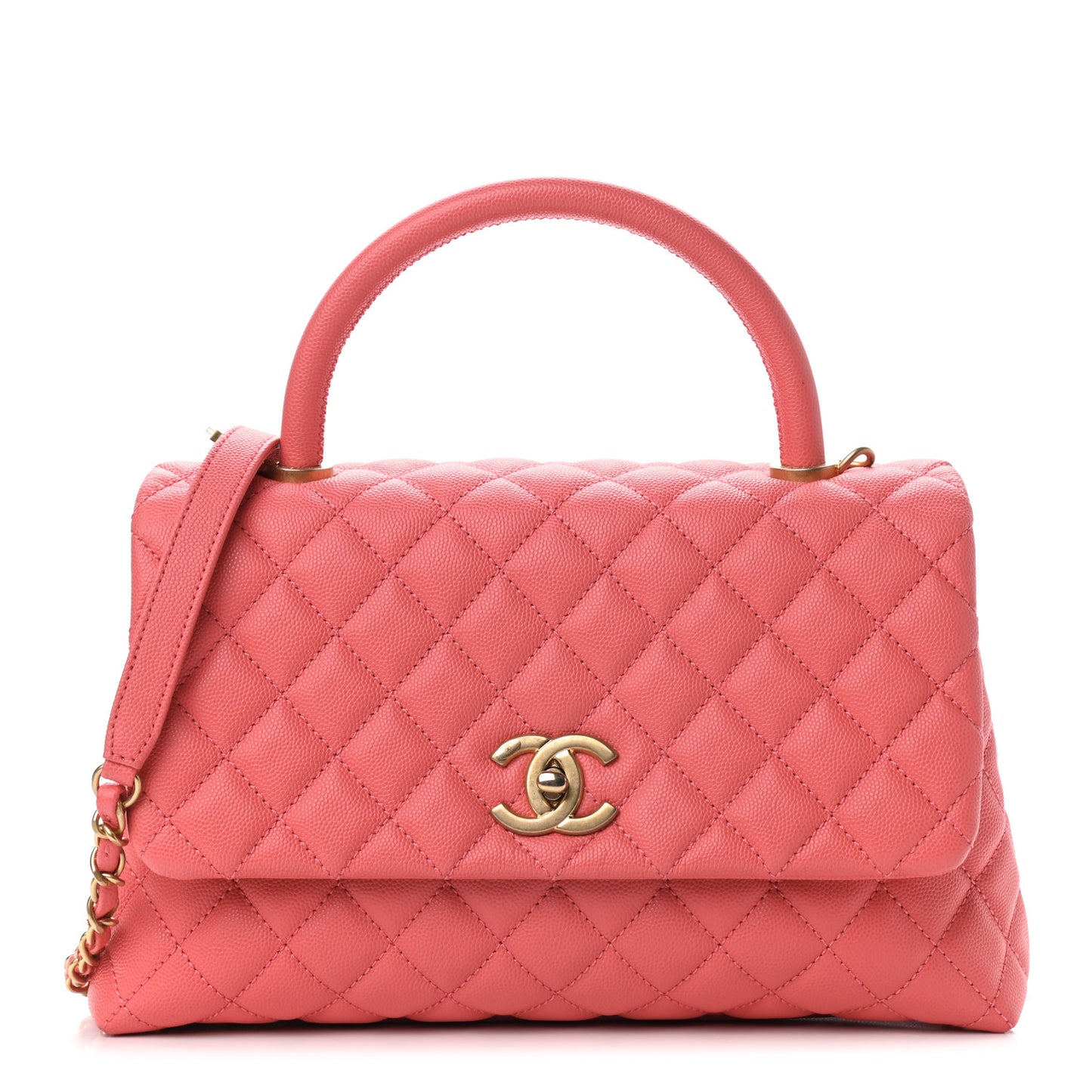 Caviar Quilted Small Coco Handle Flap Pink