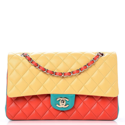 Chanel Lambskin Quilted Tri-Color Medium Double Flap Jaune Rouge Turquoise 1 of 8