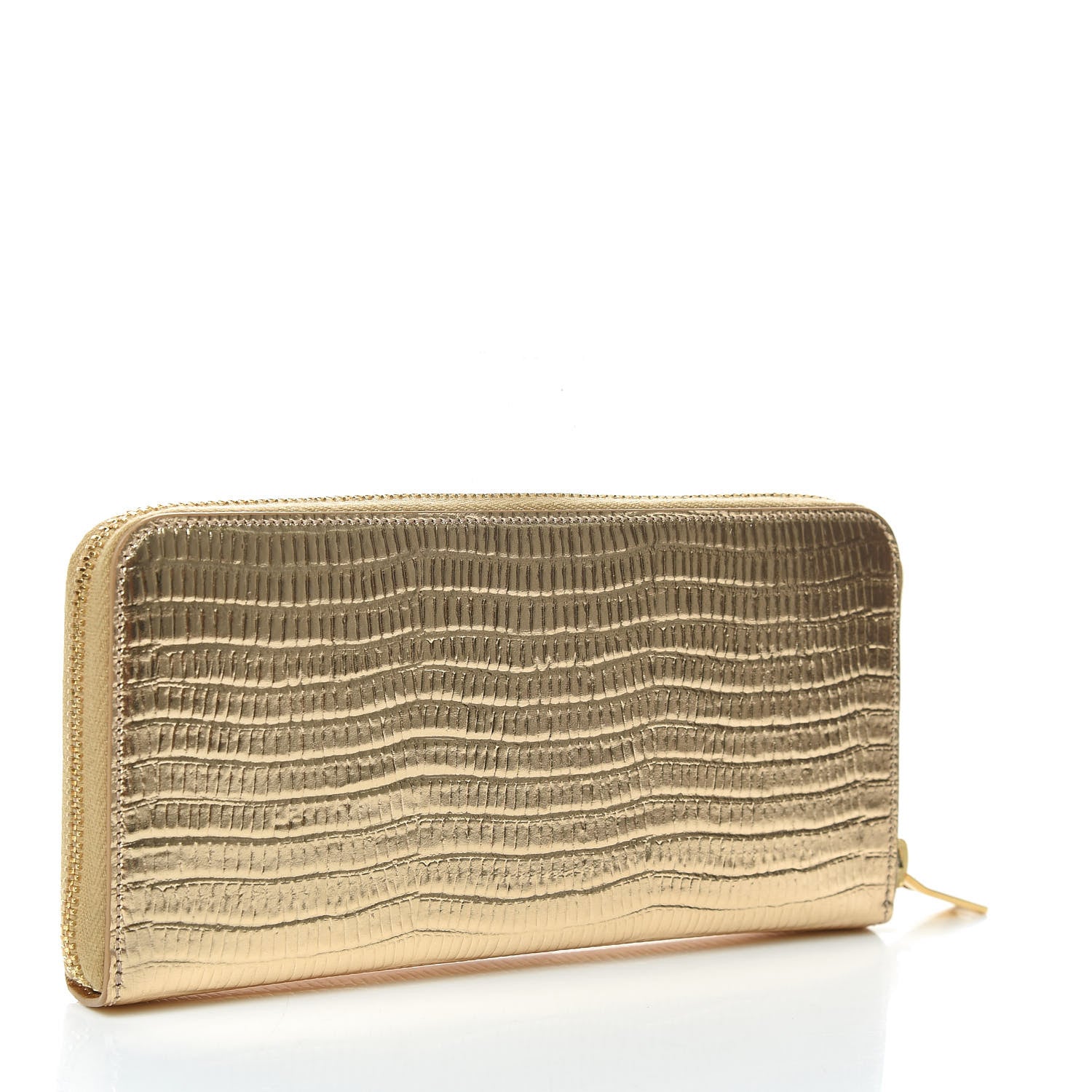 Saint Laurent Lizard Calfskin Embossed Monogram Zip Around Wallet Gold 3 of 8