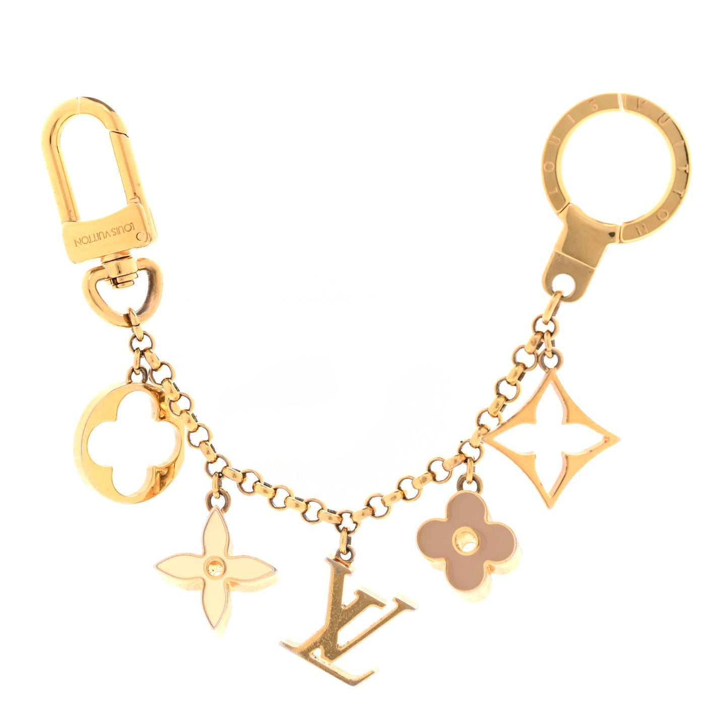 Brass Enamel Fleur De Monogram Bag Charm Chain Gold