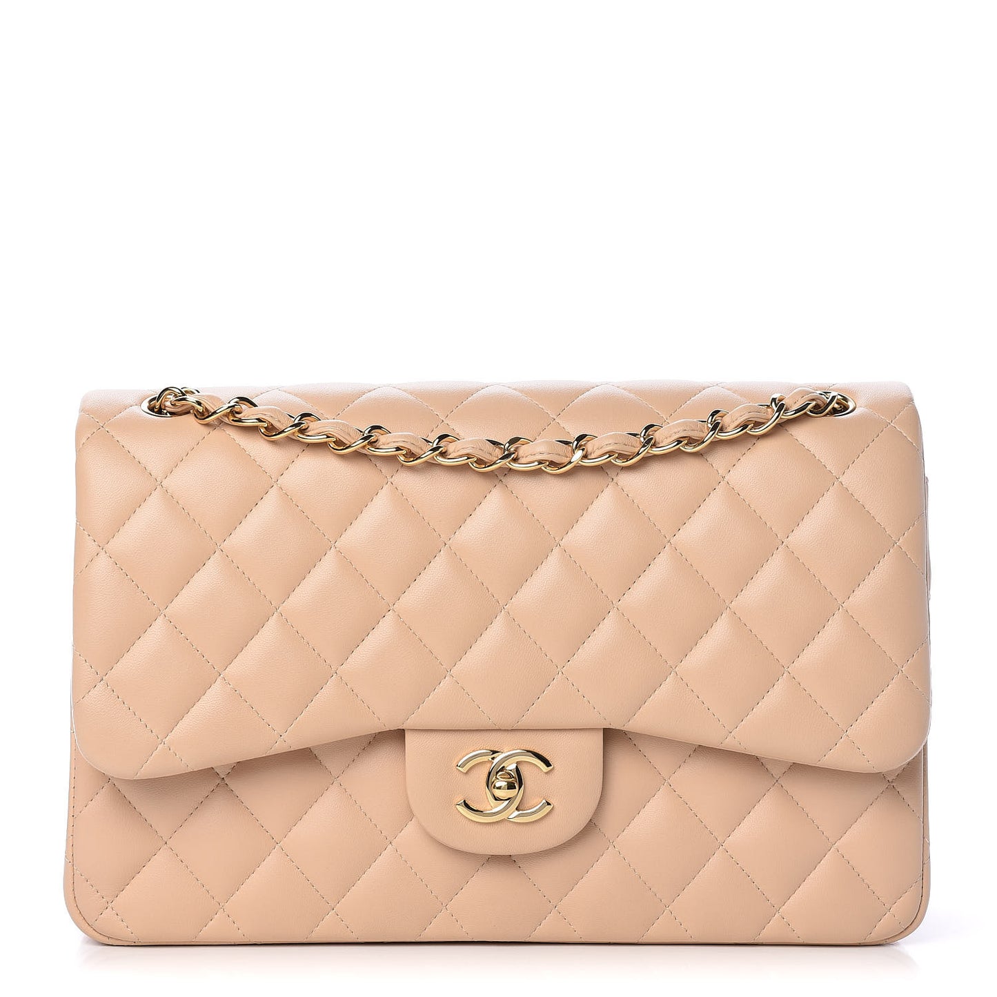 Lambskin Quilted Jumbo Double Flap Beige Clair