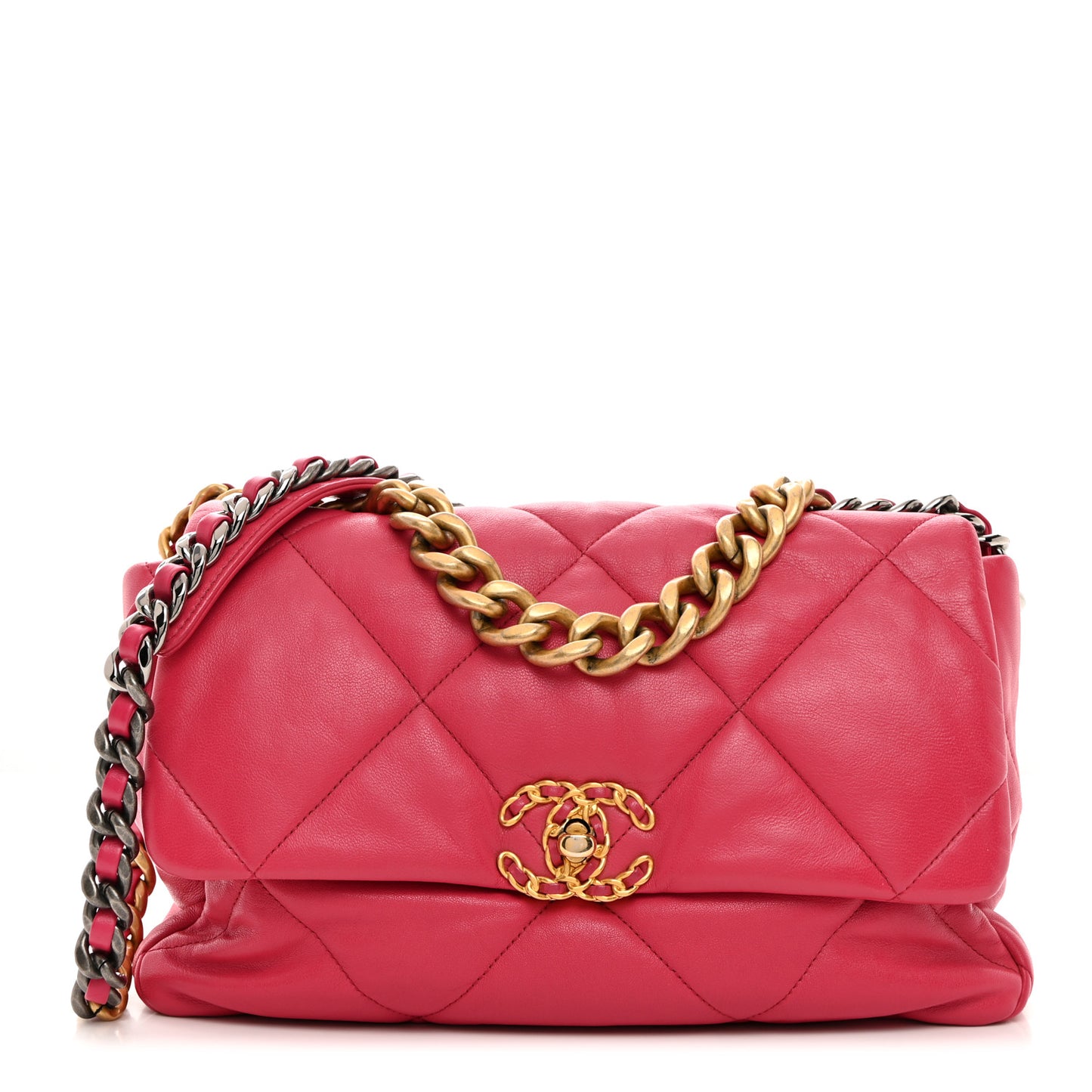 Goatskin Quilted Large Chanel 19 Flap Dark Pink