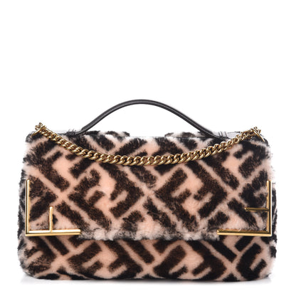 Fendi Shearling Macro FF 1974 Diagonal Double F Shoulder Bag White Light Rose Ebano 4 of 11