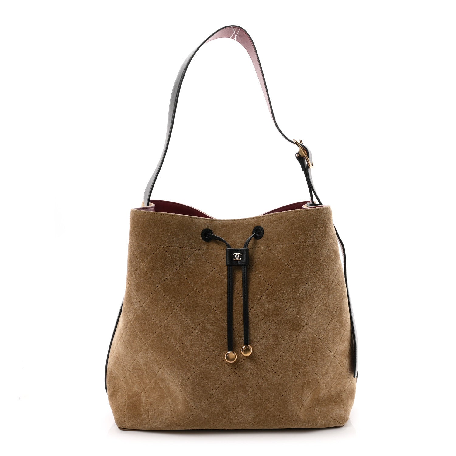 Chanel Suede Quilted Bucket Bag Dark Beige Black 1 of 10