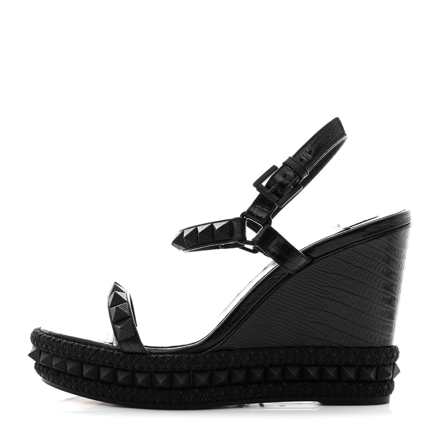 Calfskin Crocodile Embossed Pyraclou 110 Wedge Sandals 41 Black