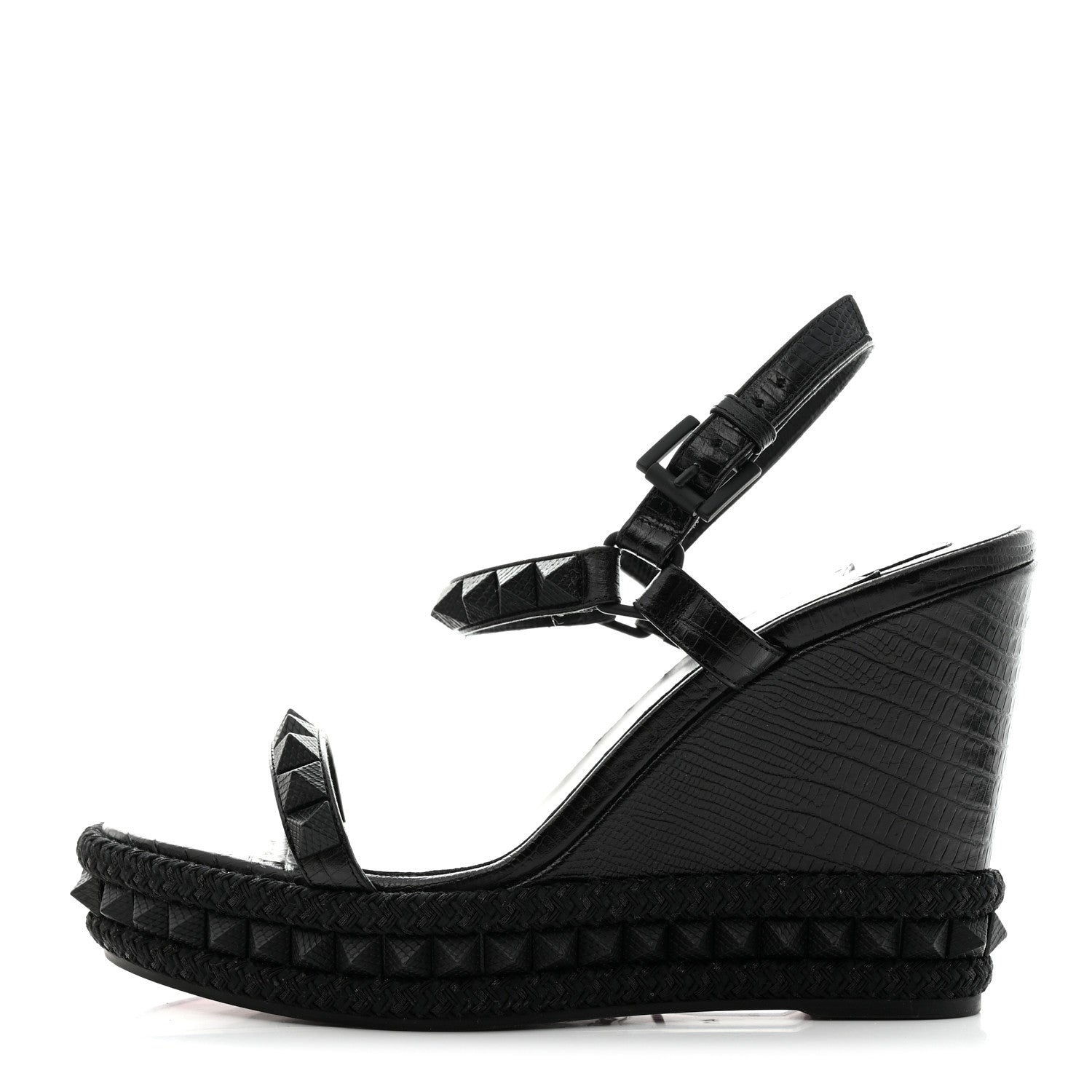 Christian Louboutin Calfskin Crocodile Embossed Pyraclou 110 Wedge Sandals 41 Black 1 of 8