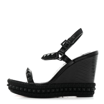 Christian Louboutin Calfskin Crocodile Embossed Pyraclou 110 Wedge Sandals 41 Black 1 of 8