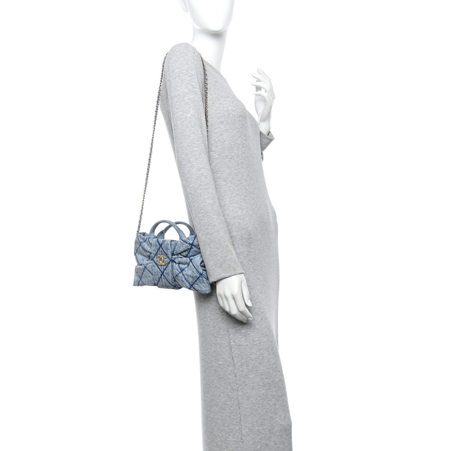 Chanel Washed Denim Quilted Mini Bow Bag Blue 2 of 12
