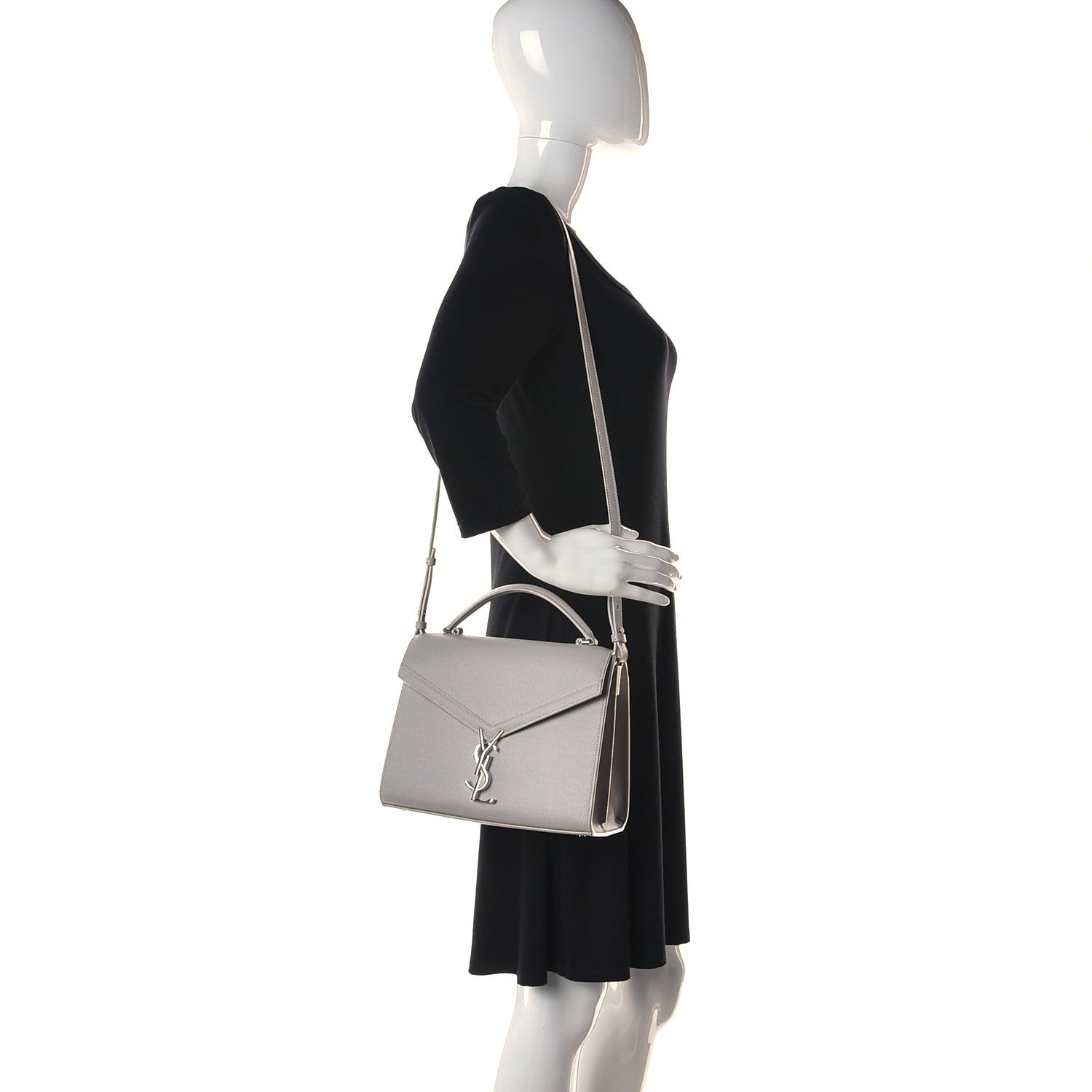 Saint Laurent Grain de Poudre Medium Classic Monogram Cassandra Top Handle Granite 2 of 15
