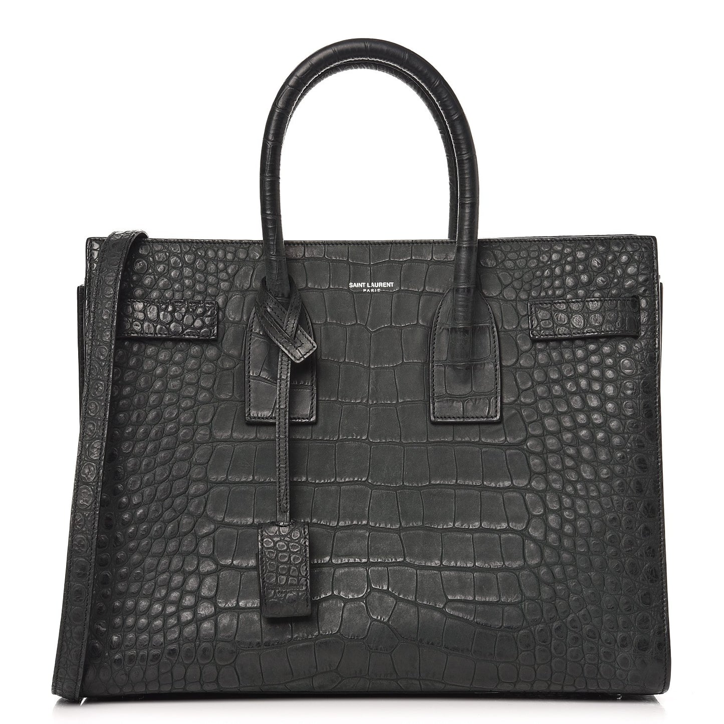Calfskin Crocodile Embossed Small Sac de Jour Dusty Black