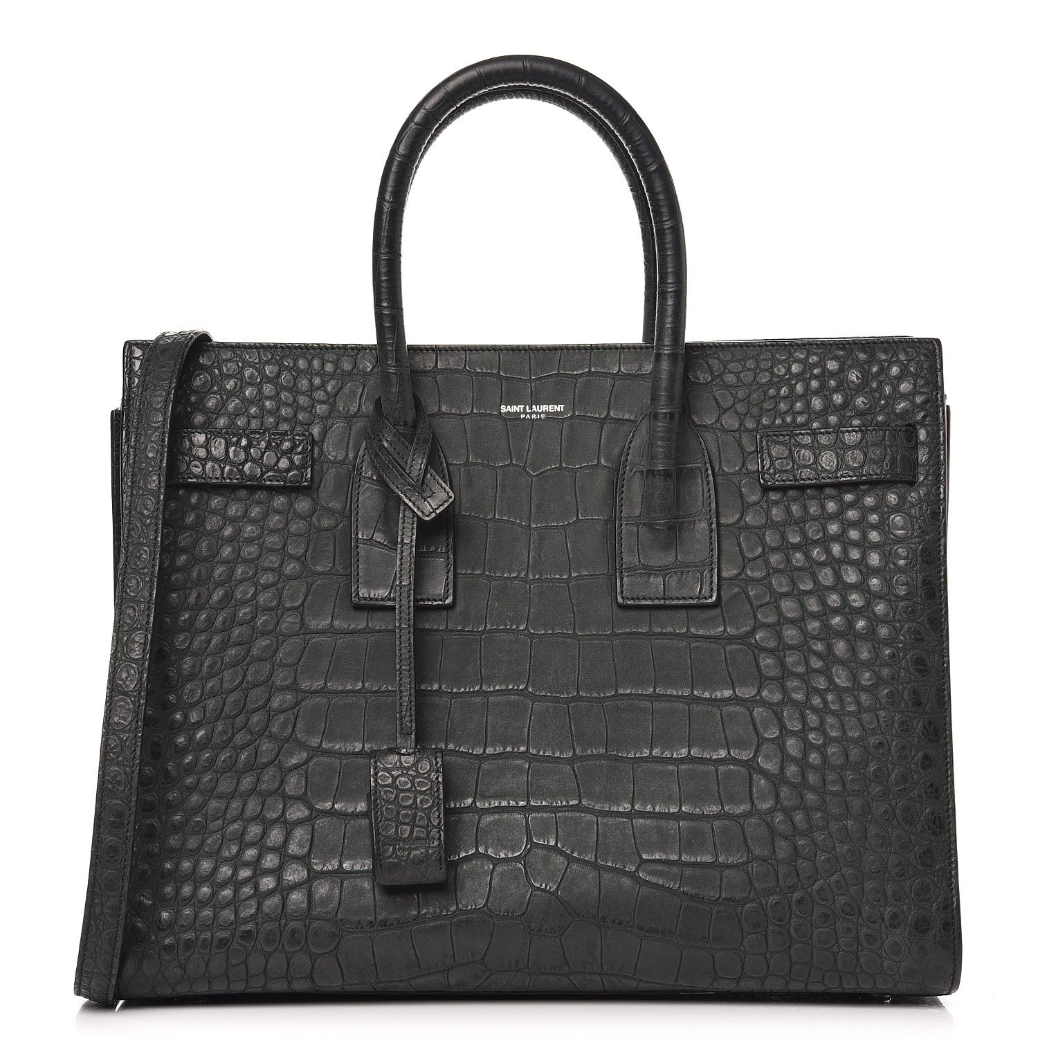 Saint Laurent Calfskin Crocodile Embossed Small Sac de Jour Dusty Black 1 of 14