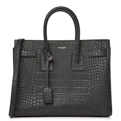 Saint Laurent Calfskin Crocodile Embossed Small Sac de Jour Dusty Black 1 of 14