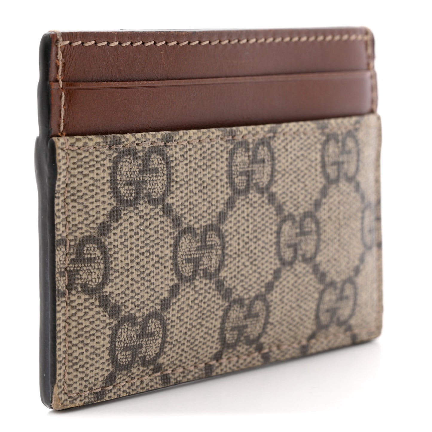 GG Supreme Monogram Calfskin Card Holder Beige Ebony Cuir