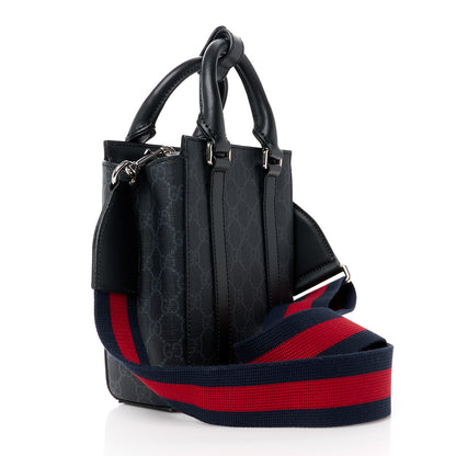 Gucci GG Supreme Monogram Appia Calfskin Web Mini Tote Bag Black 3 of 11