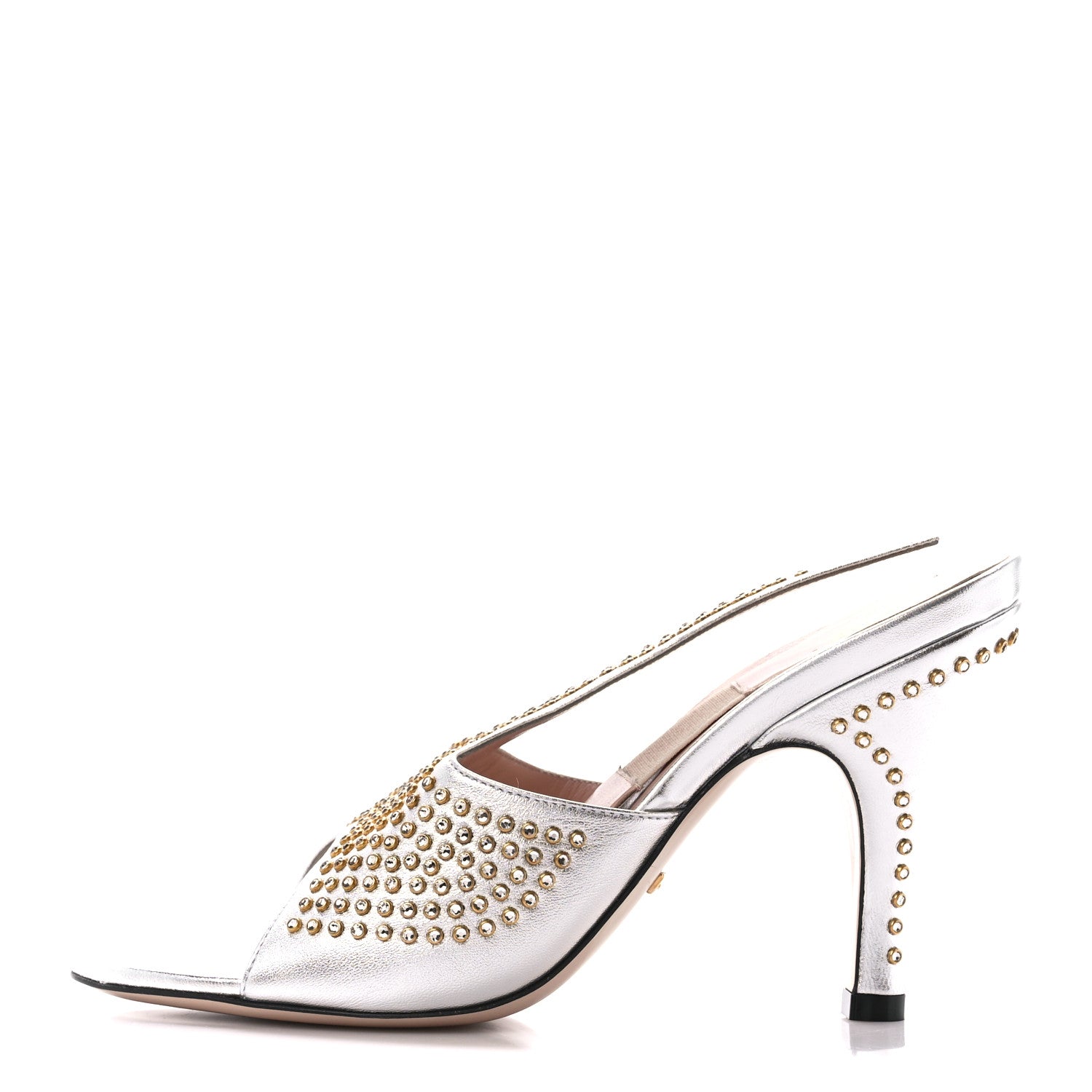 Gucci Metallic Calfskin Crystal Studded Fedra Mule Sandals 36.5 Silver 1 of 8