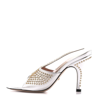 Gucci Metallic Calfskin Crystal Studded Fedra Mule Sandals 36.5 Silver 1 of 8