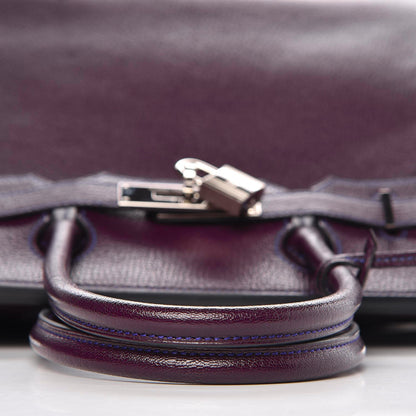 Hermes Chevre Mysore Bi-Color Horseshoe Birkin 30 Raisin Bleu Electrique 14 of 36