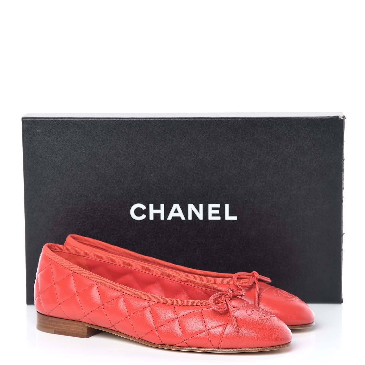Chanel Lambskin Quilted CC Cap Toe Ballerina Flats 35.5 Light Red 8 of 8