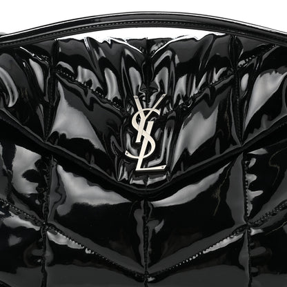 Saint Laurent Patent Lambskin Quilted Medium Loulou Puffer Monogram Chain Satchel Black 8 of 11