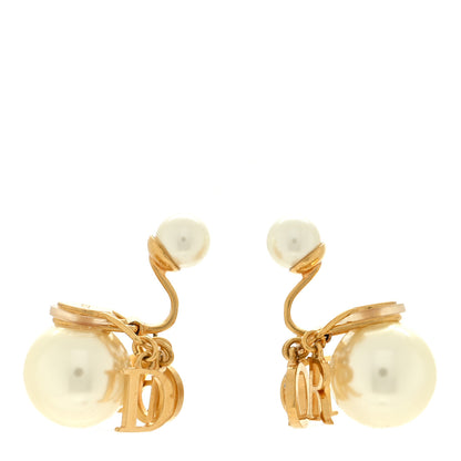 Christian Dior Metal Pearl Crystal Tribales Clip On Earrings Gold White 3 of 5