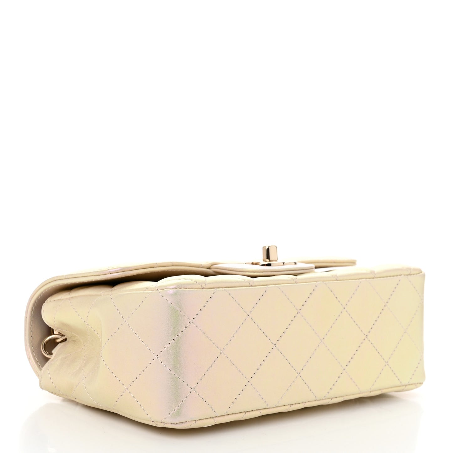 Iridescent Lambskin Quilted Mini Rectangular Flap Ivory