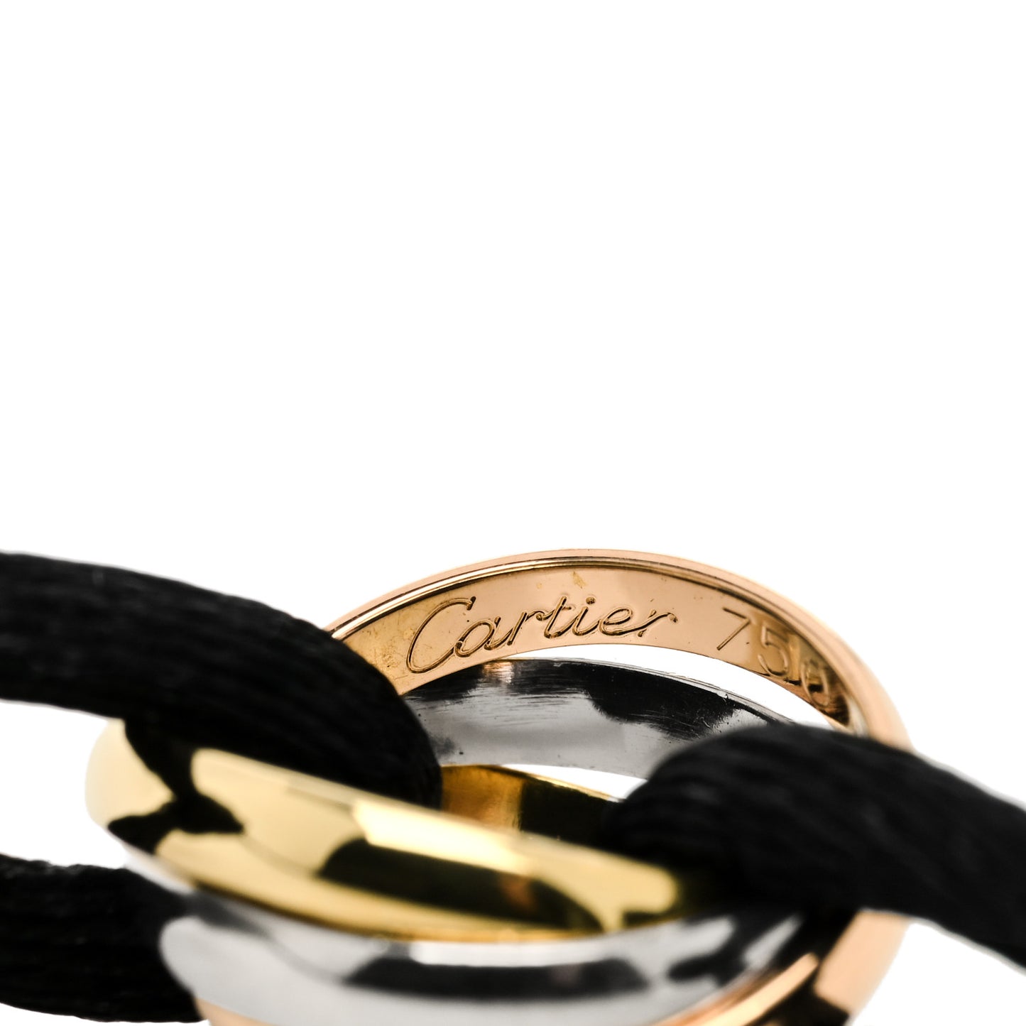 18K Pink Yellow White Gold Trinity Adjustable Cord Bracelet Black