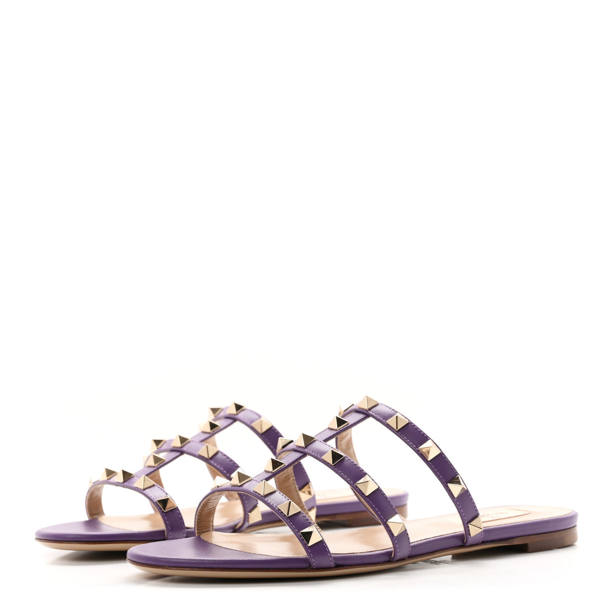 Valentino Garavani Nappa Rockstud Caged Flat Slide Sandals 36 Indian Violet 4 of 10