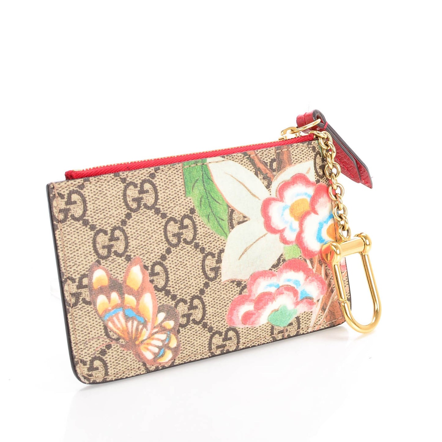 GG Supreme Monogram Tian Key Case Beige Multicolor Red