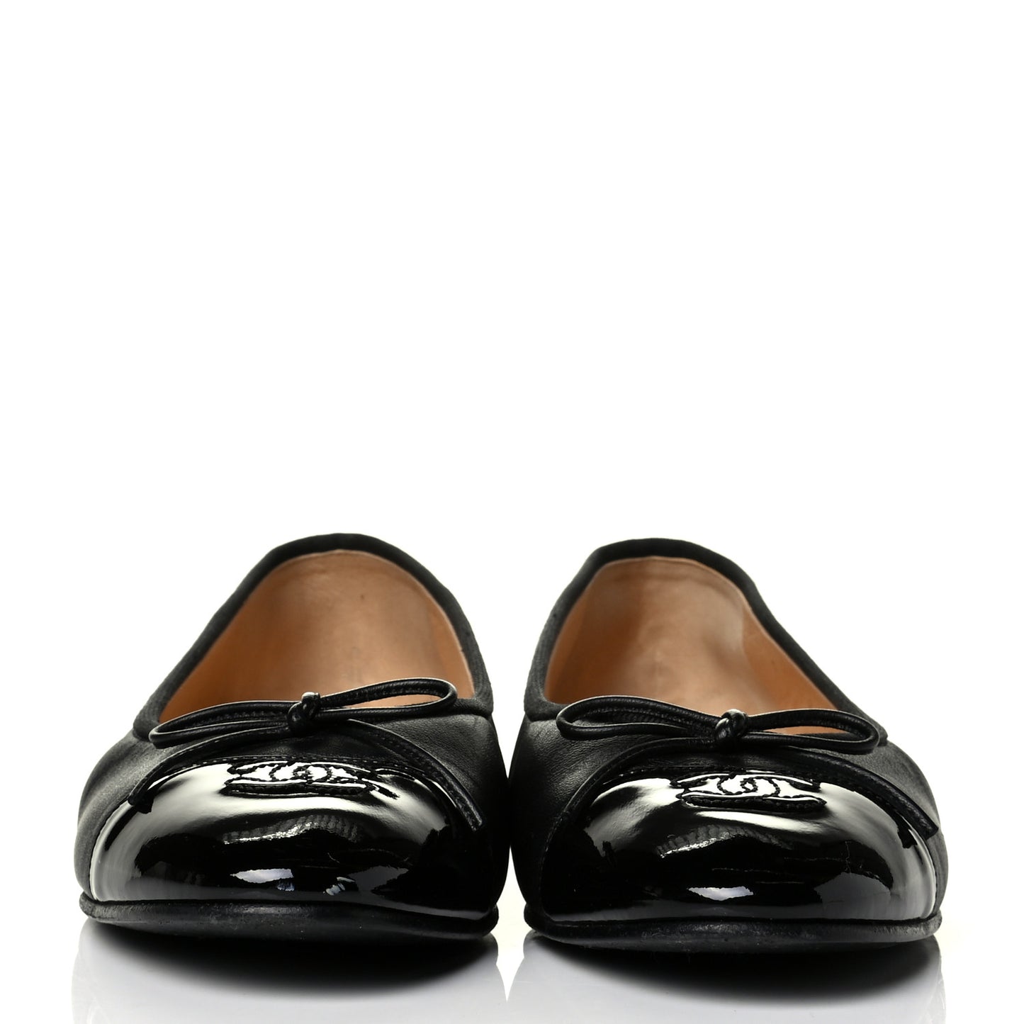 Lambskin Patent Cap Toe Ballerina Flats 41 Black