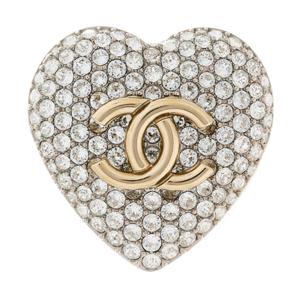 Chanel Crystal CC Heart Brooch Silver Gold 1 of 4