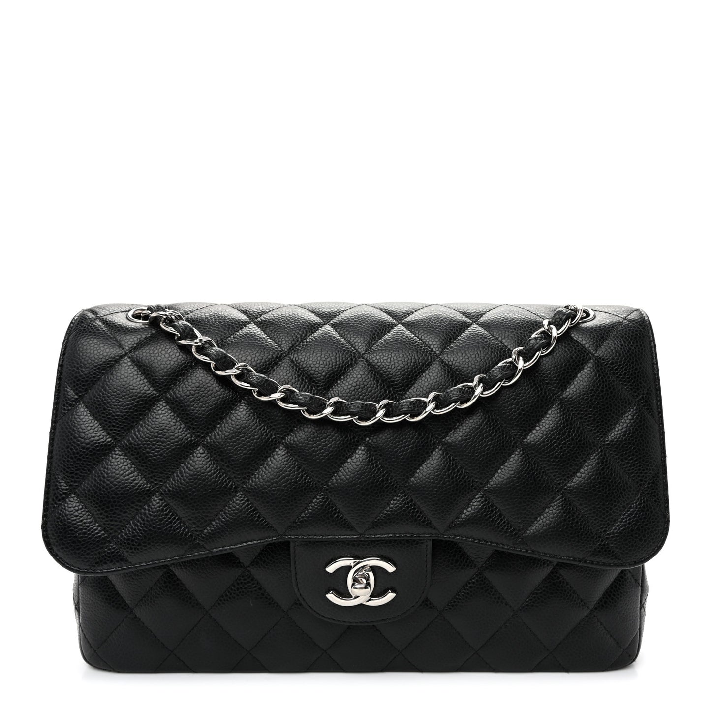 Caviar Quilted Jumbo Double Flap  Black
