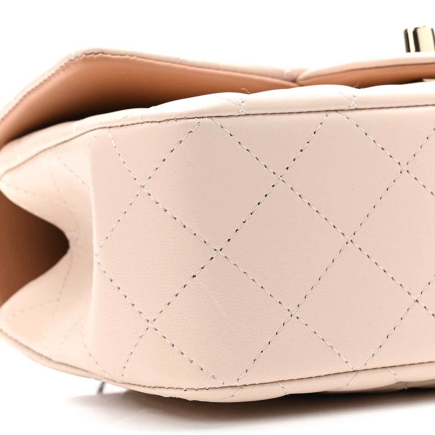 Chanel Lambskin Quilted Bi-Color Mini Top Handle Rectangular Flap Ecru Dark Beige 9 of 11
