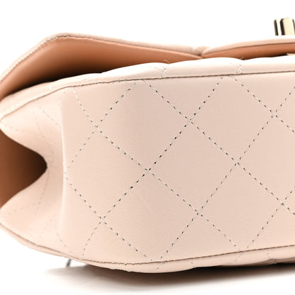 Chanel Lambskin Quilted Bi-Color Mini Top Handle Rectangular Flap Ecru Dark Beige 9 of 11