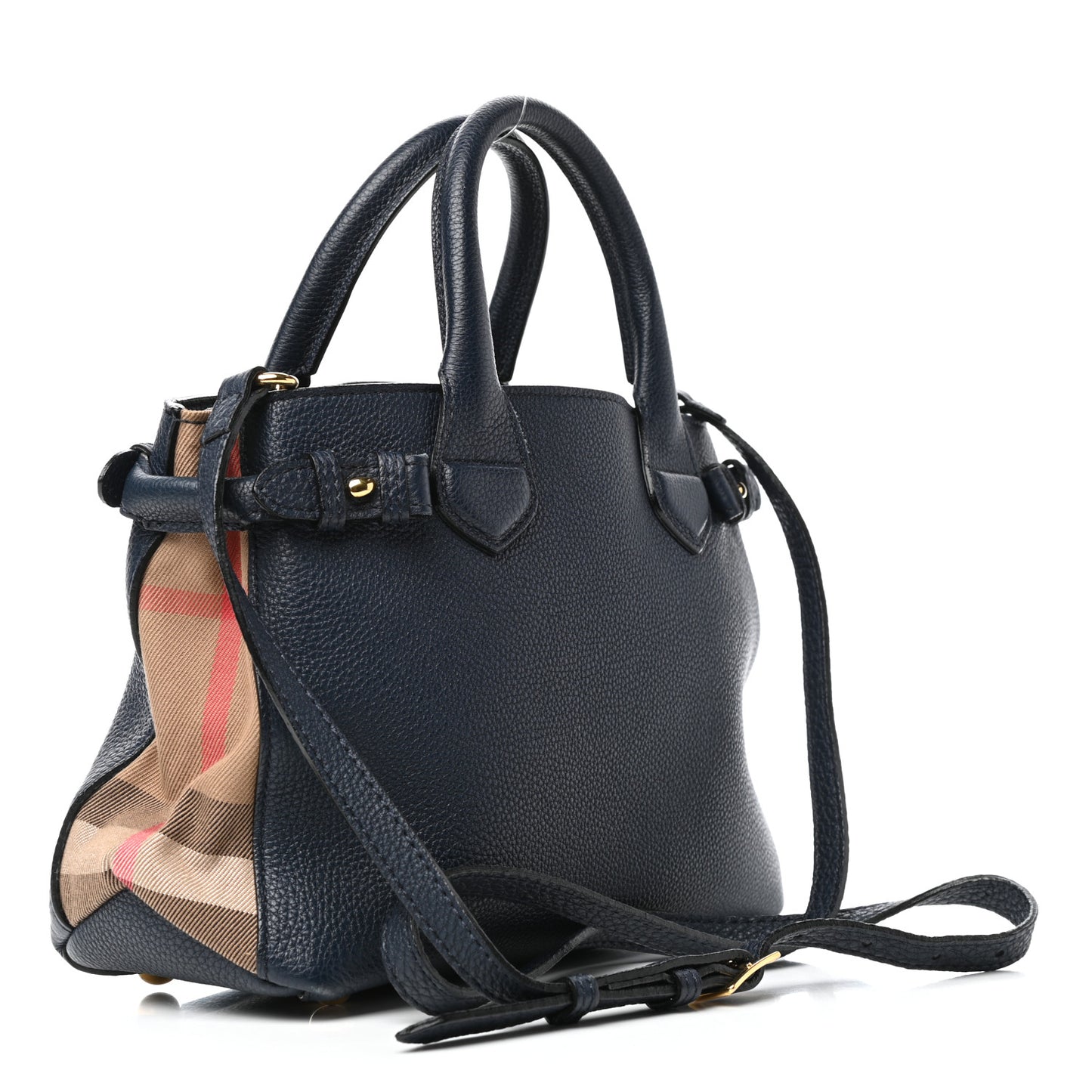 Grainy Calfskin House Check Small Banner Tote Midnight Blue