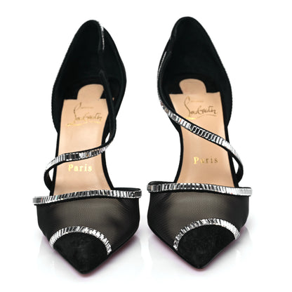 Christian Louboutin Suede Mesh Embellished Crystal Chiara Dams 100 Pumps 37 Black 2 of 8