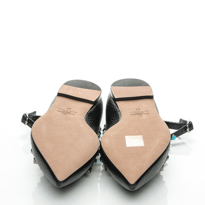 Valentino Garavani Pebbled Calfskin Rockstud Rolling Cage Ballerina Flats 37 Black 5 of 6